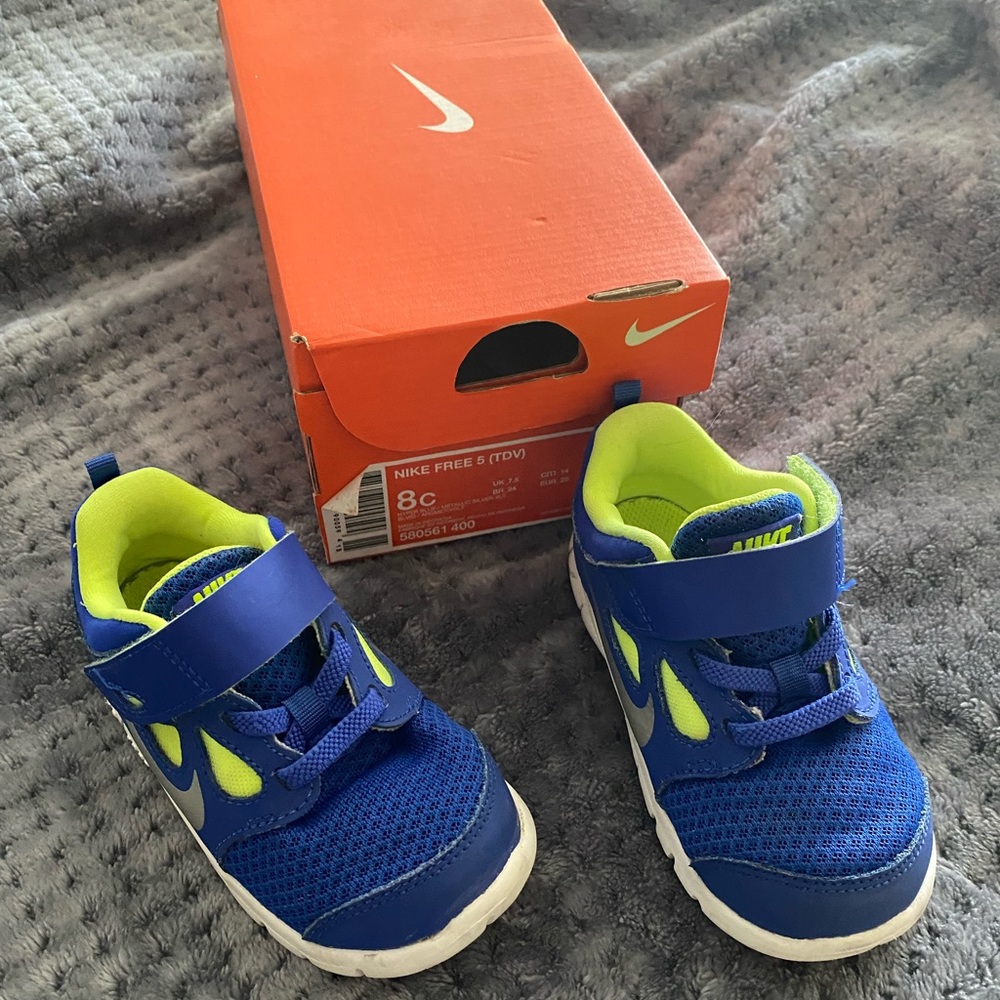 EC Nike Free 5 little kid Sz8 hyper blue lime green and silver
